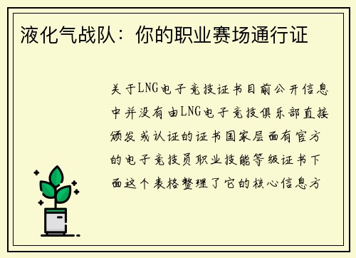 液化气战队：你的职业赛场通行证