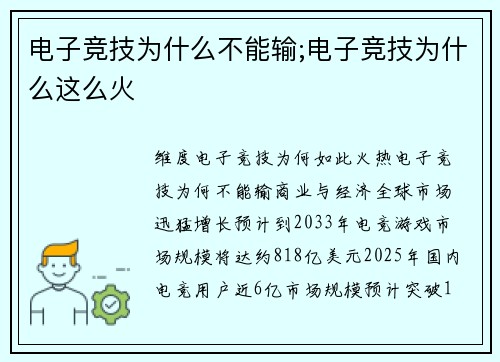 电子竞技为什么不能输;电子竞技为什么这么火